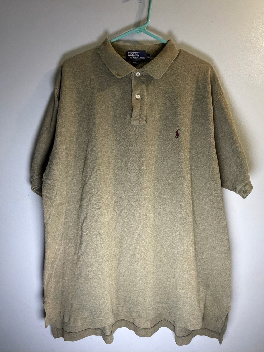 Ralph Lauren Olive Polo with Maroon Pony Vintage Y2K
